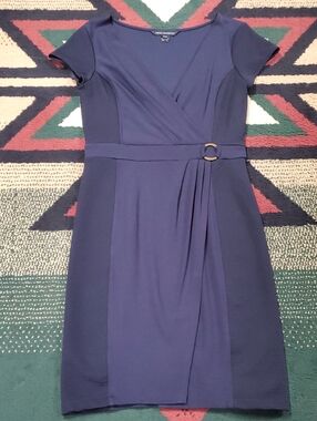 French Connection Navy Faux-Wrap Belted Midi Dress